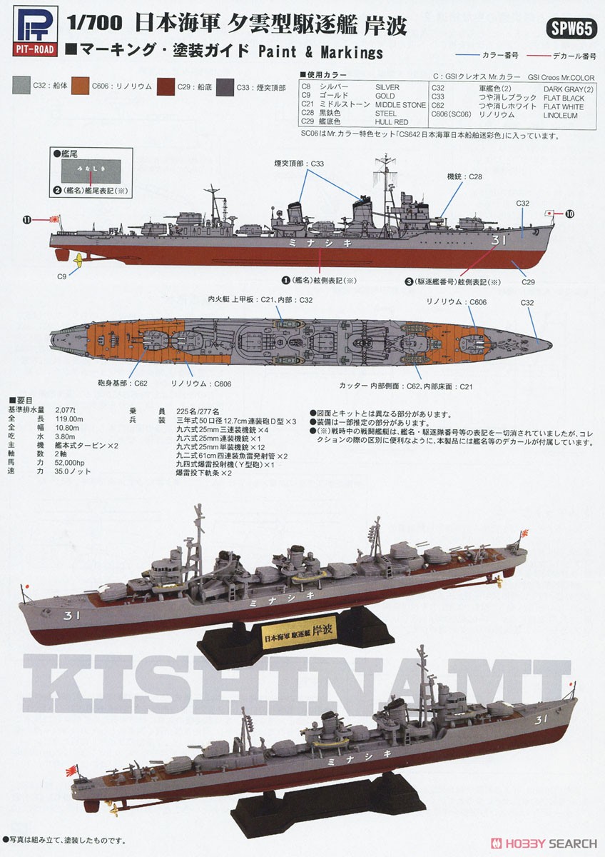 日本海軍 夕雲型駆逐艦 岸波 (プラモデル) 塗装1
