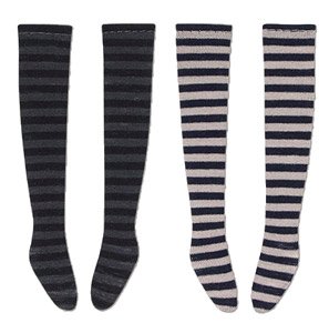PNXS Border Knee-Socks A Set (Black x Dark Gray/Black x Beige) (Fashion Doll)