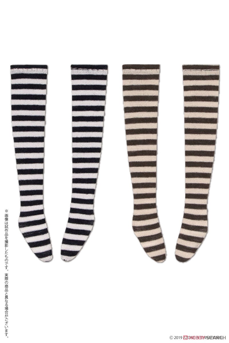 PNXS Border Knee-Socks B Set (Black x Off-white/Brown x Beige) (Fashion Doll) Item picture1