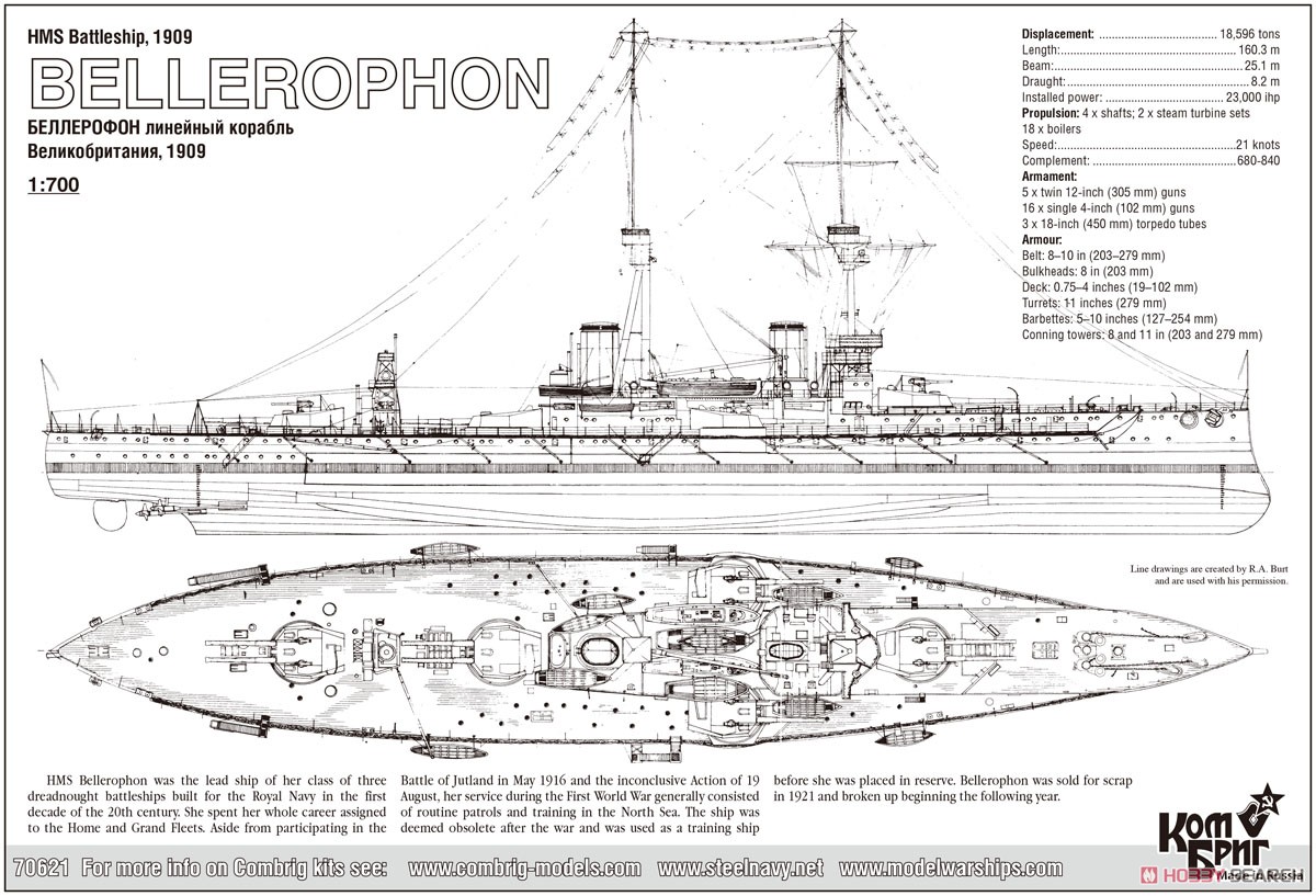 英・弩級戦艦ベレロフォン・Eパーツ付き・1909 (プラモデル) その他の画像1