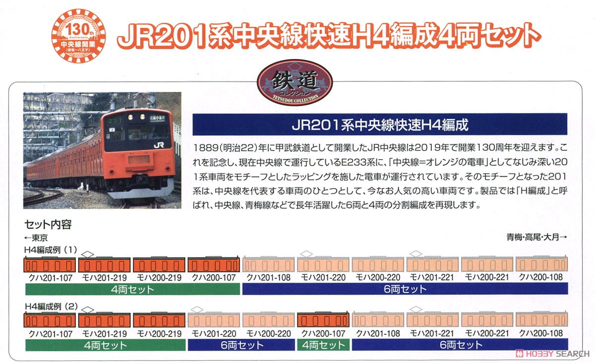 The Railway Collection J.R. Series 201 Chuo Line Rapid Formation H4 (4-Car Set) (Model Train) About item1