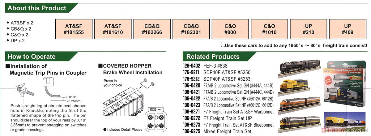 カバードホッパー (AT&SF、CB&Q、C&O、UP) 8両セット ★外国形モデル (鉄道模型) 解説1