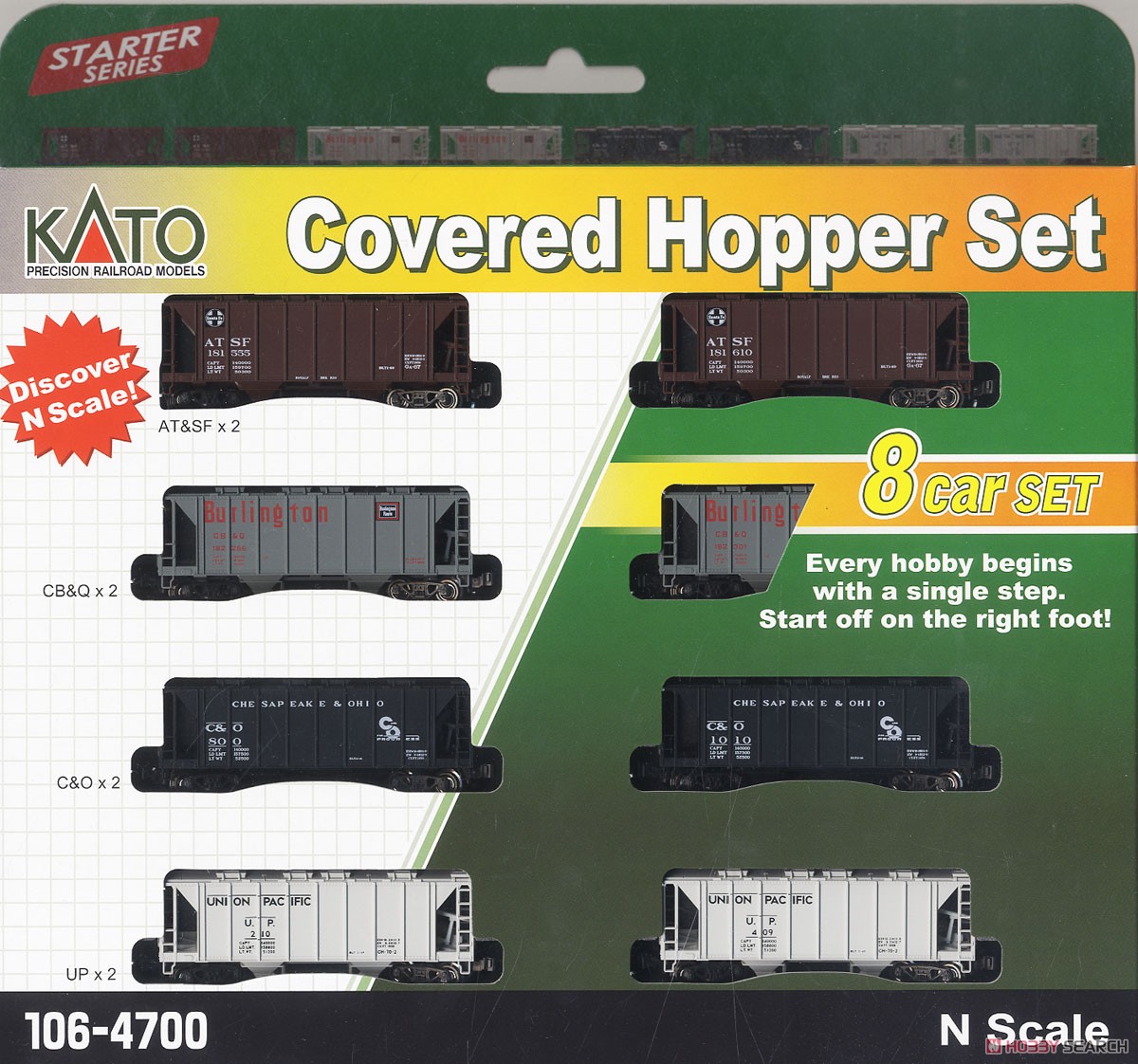 カバードホッパー (AT&SF、CB&Q、C&O、UP) 8両セット ★外国形モデル (鉄道模型) パッケージ1