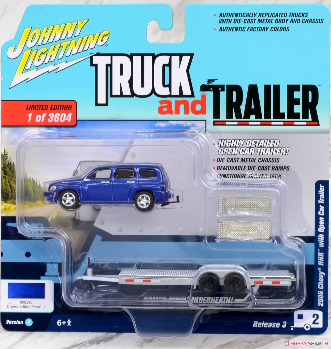 Truck and Trailer 2006 Chevy HHR with Open Car Trailer Daytona Blue Metallic (ミニカー) パッケージ1