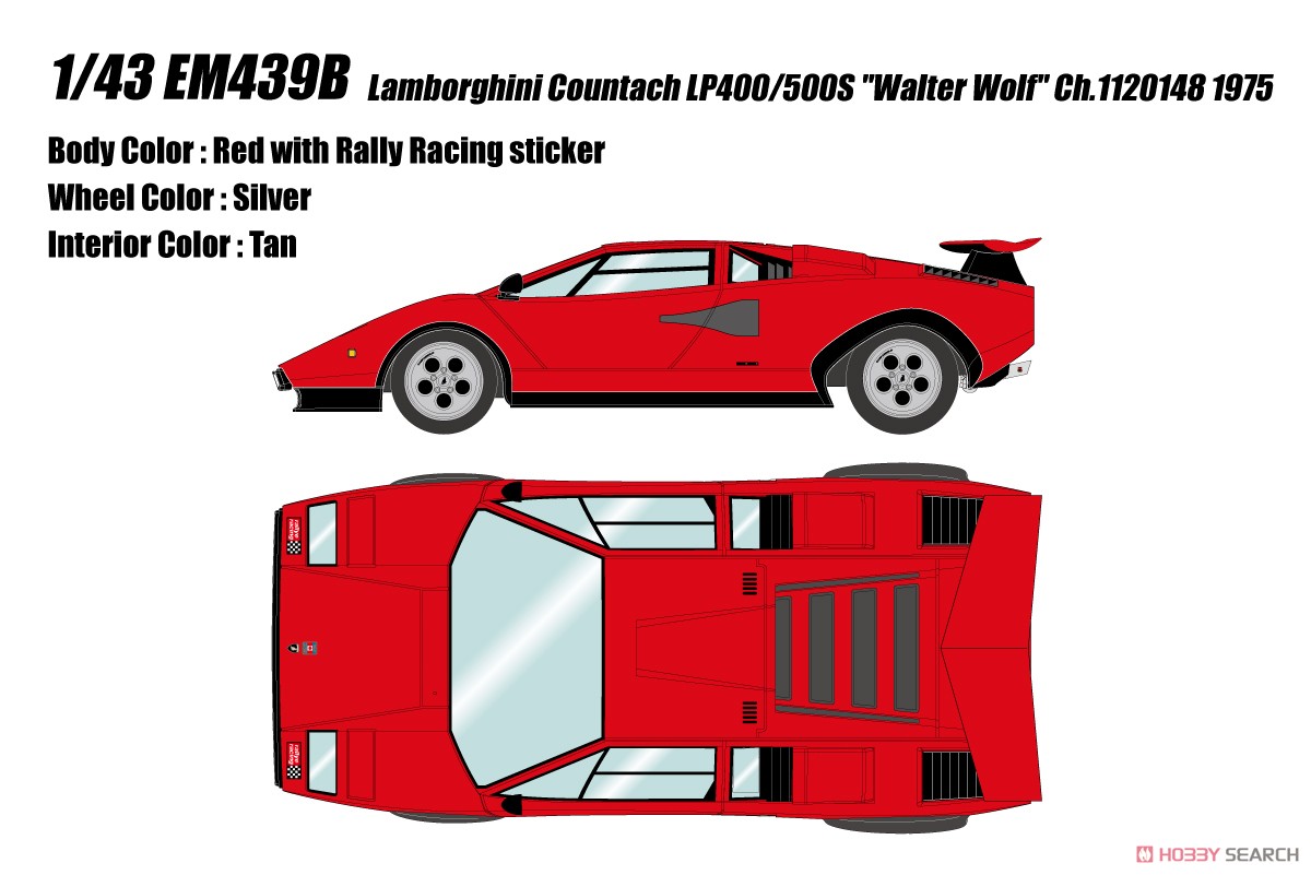Lamborghini Countach LP400/500S `Walter Wolf` Ch.1120148 1975 (Remasterd) レッド (ラリーレーシングステッカー) (ミニカー) その他の画像1