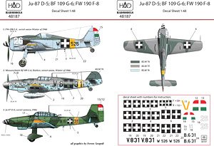 Bf109G-6、Ju87D-5、Fw190F-8 「ハンガリー空軍」 (デカール)