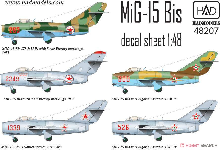 MiG-15 Bis 北朝鮮/ソ連/ハンガリー (デカール) パッケージ1
