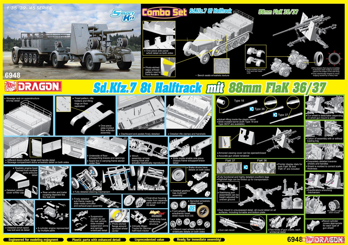 WW.II ドイツ軍 Sd.Kfz.7 8トンハーフトラック & 88mm 高射砲 Flak36/37 セット (プラモデル) その他の画像10