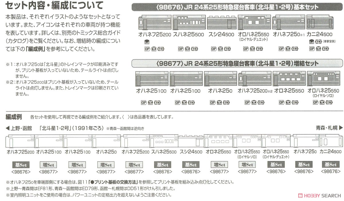 JR 24系25形特急寝台客車 (北斗星1・2号) 基本セット (基本・6両セット) (鉄道模型) 解説3