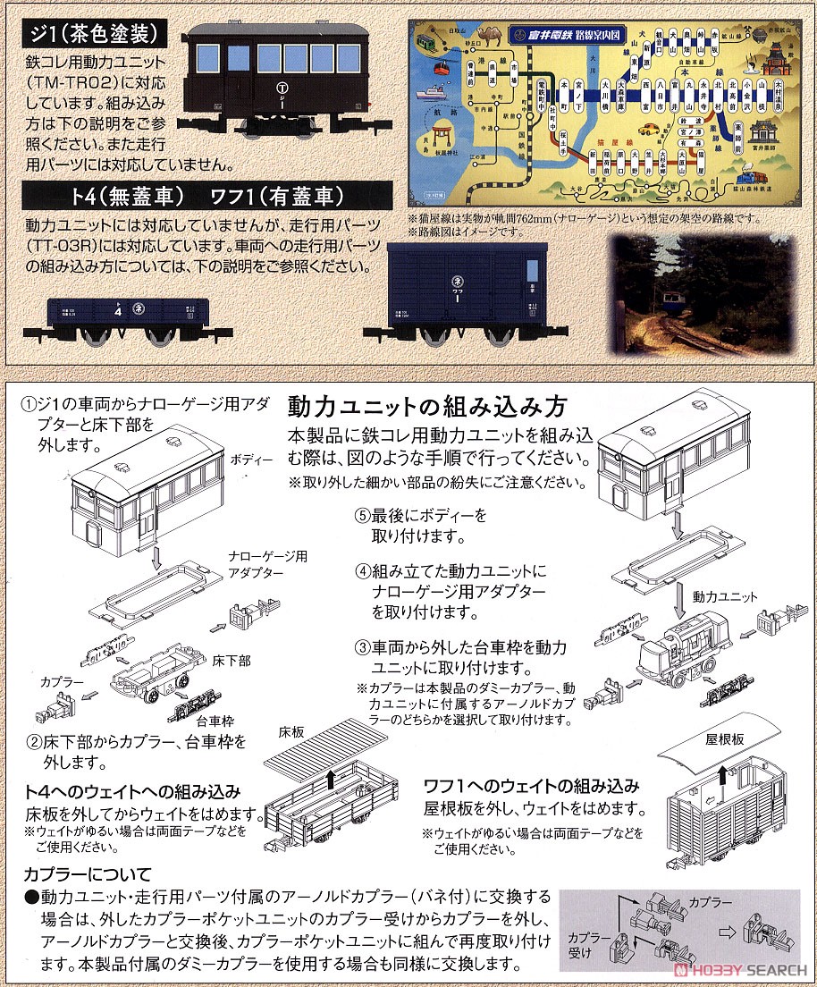 鉄道コレクション ナローゲージ80 富井電鉄 猫屋線 ジ1・ト4・ワフ1 茶色塗装 (3両セット) (鉄道模型) 解説1