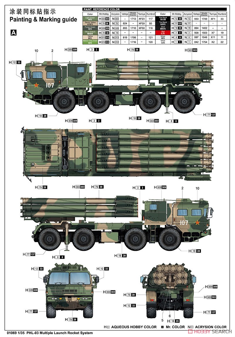 中国軍 03式 300mm 12連装 自走ロケット砲 (プラモデル) 塗装1