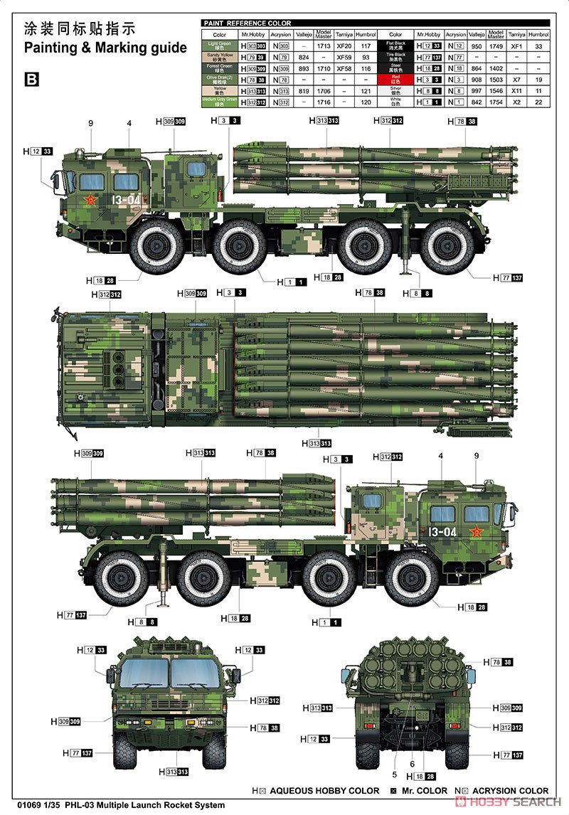 中国軍 03式 300mm 12連装 自走ロケット砲 (プラモデル) 塗装2