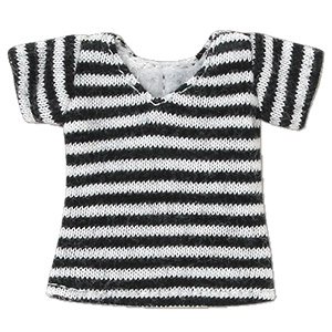 V-neck T-shirt (Obitsu 11 Wearable) (Black x White Border) (Fashion Doll)