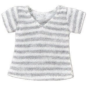 V-neck T-shirt (Obitsu 11 Wearable) (Gray x White Boarder) (Fashion Doll)