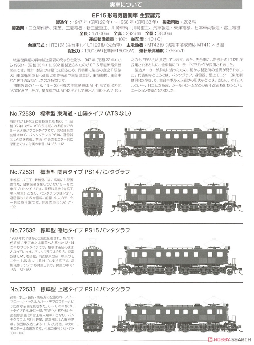 16番(HO) EF15形 電気機関車 最終型 東海道・山陽タイプ (ATSなし) カンタム・システムTM非搭載 (ダイキャスト製) (塗装済み完成品) (鉄道模型) 解説1