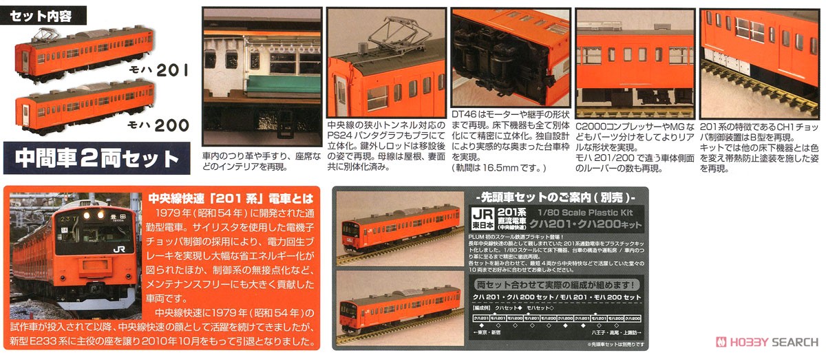 1/80 JR東日本 201系 直流電車 (中央線快速) モハ201・モハ200キット 中間車 (組み立てキット) (鉄道模型) 商品画像14