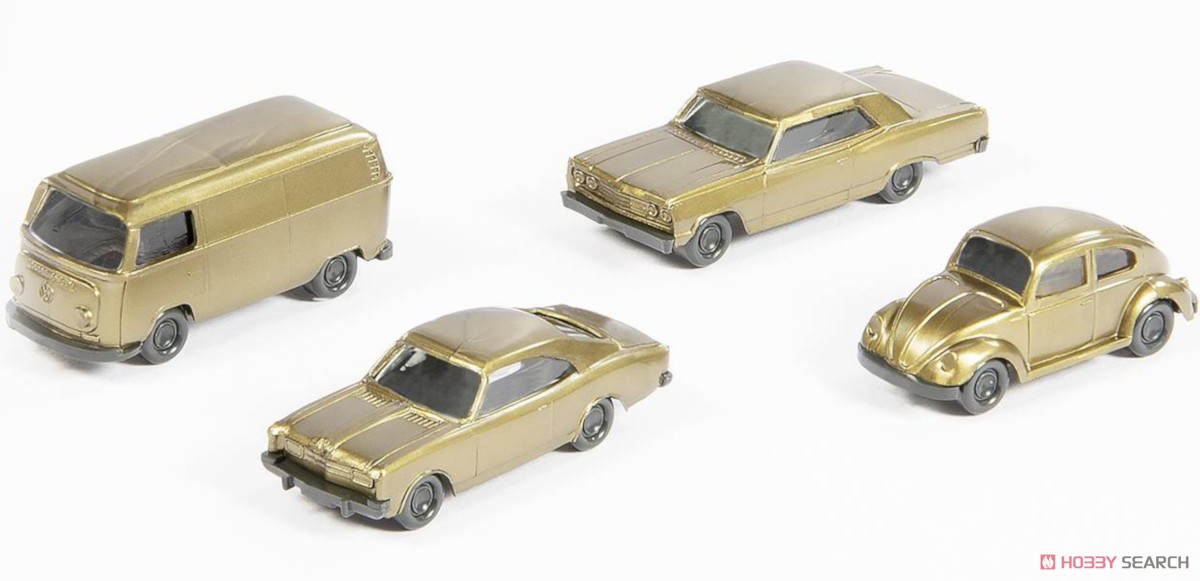 (N) Nゲージ 50周年記念セット VW ビートル 1300, VWバス, オペル レコルト, シボレー マリブ カラー：ゴールド (鉄道模型) 商品画像2