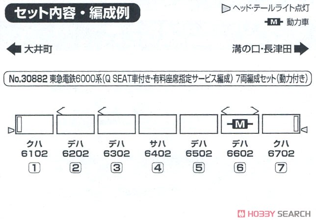 東急電鉄 6000系 (Q SEAT車付き・有料座席指定サービス編成) 7輛編成セット (動力付き) (7両セット) (塗装済み完成品) (鉄道模型) 解説1