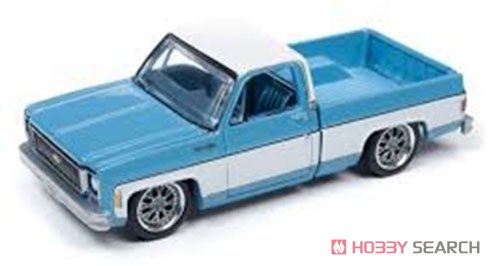1973 Chevy Cheyenne Truck Fleetside Lowered - Light Blue w/White Roof and White Sides (ミニカー) 商品画像1
