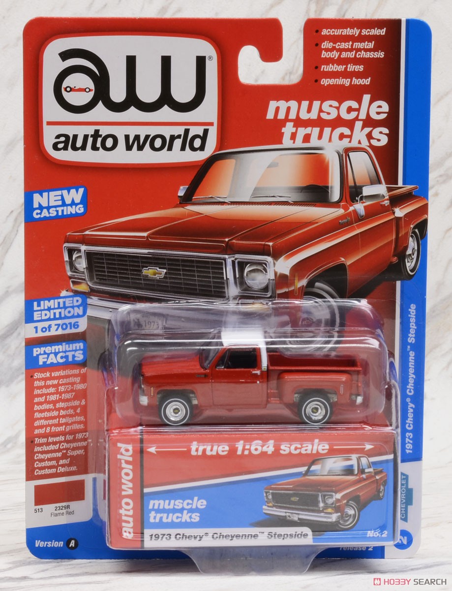 1973 Chevy Cheyenne Truck Fleetside Lowered - Flame Red w/White Roof (ミニカー) パッケージ1