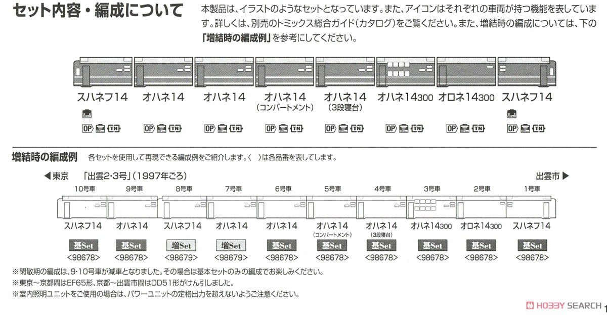 JR 14系14形 特急寝台客車 (出雲2・3号) 基本セット (8両セット) (鉄道模型) 解説4