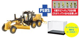 Cat 12M3 モータグレーダ 工事現場フィギュア付き +プラケース付属 (ミニカー)