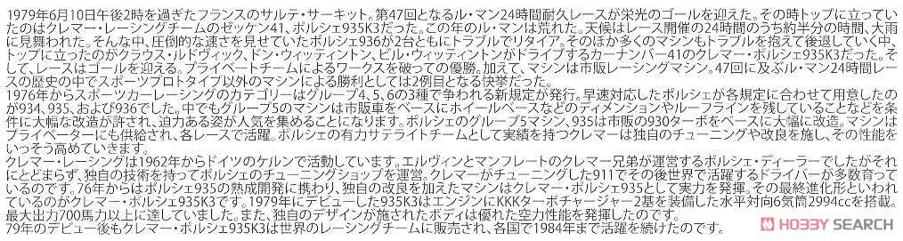 1/24 レーシングシリーズ ポルシェ 935K3 `79 LM WINNER (プラモデル) 解説1