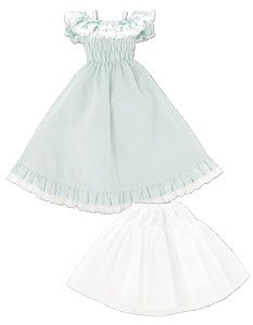 AZO2 Off Shoulder Frill One-piece Dress (Mint Stripe) (Fashion Doll)