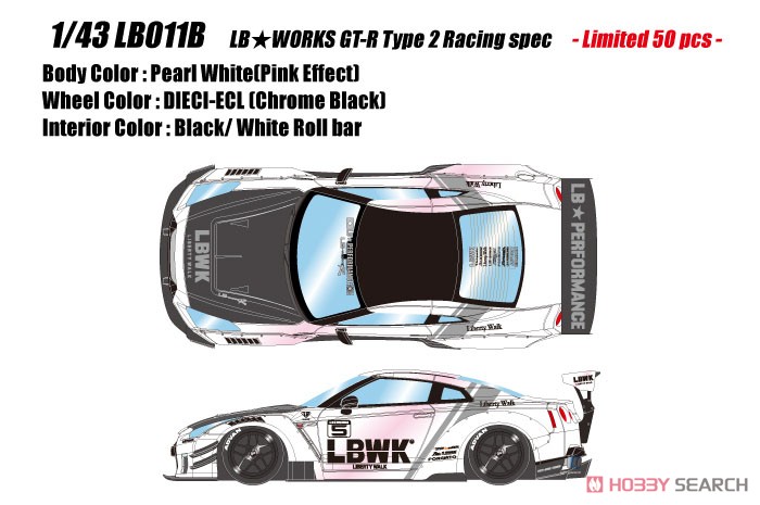 LB WORKS GT-R Type 2 Racing Spec パールホワイト (ピンクエフェクト) (ミニカー) その他の画像1