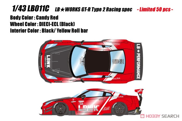 LB WORKS GT-R Type 2 Racing Spec キャンディレッド (ミニカー) その他の画像1