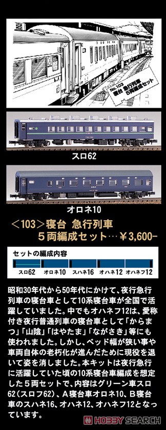 国鉄 寝台急行列車 5両編成セット (5両・組み立てキット) (鉄道模型) 解説1
