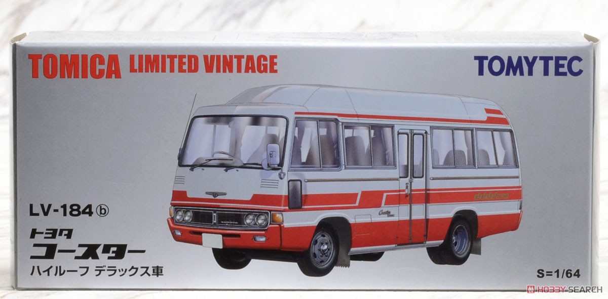 TLV-184b トヨタ コースター ハイルーフ デラックス車 (白/赤) (ミニカー) パッケージ1
