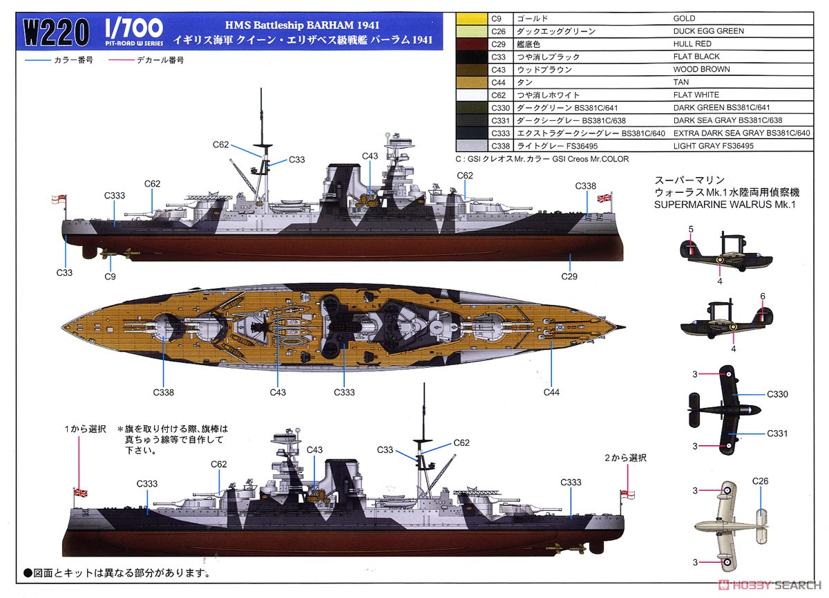 WWII 英国海軍 戦艦 バーラム 1941 旗・艦名プレートエッチングパーツ付き (プラモデル) 塗装2