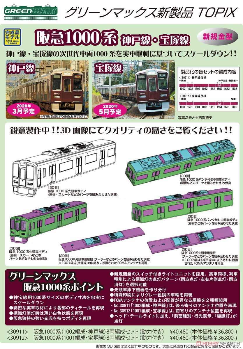 阪急 1000系 (1002編成・神戸線) 8輛編成セット (動力付き) (8両セット) (塗装済み完成品) (鉄道模型) その他の画像3