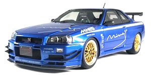 日産 スカイライン R34 GT-R マインズ (ブルー) 香港エクスクルーシブモデル (ミニカー)