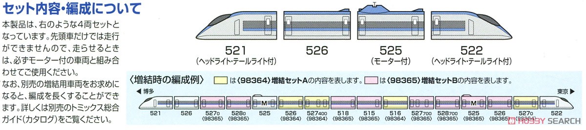 JR 500系 東海道・山陽新幹線 (のぞみ) 基本セット (基本・4両セット) (鉄道模型) 解説3