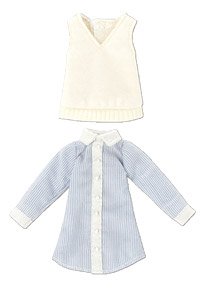 Shirt One-piece Dress Set (Light Blue x Off White) (Fashion Doll)