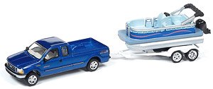 JL 2004 Ford F-250 Pickup in Sonic Blue with Pontoon Boat (ミニカー)