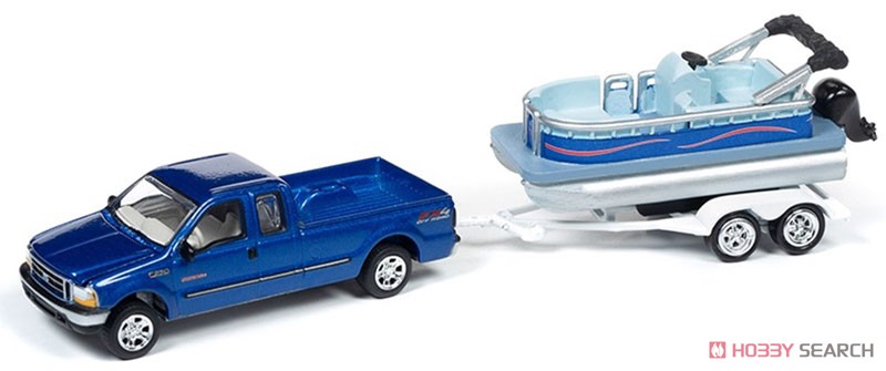 JL 2004 Ford F-250 Pickup in Sonic Blue with Pontoon Boat (ミニカー) 商品画像1