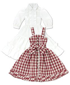 45 Hidamari no Funwari Check Jumper Dress Set (Bordeau Check) (Fashion Doll)