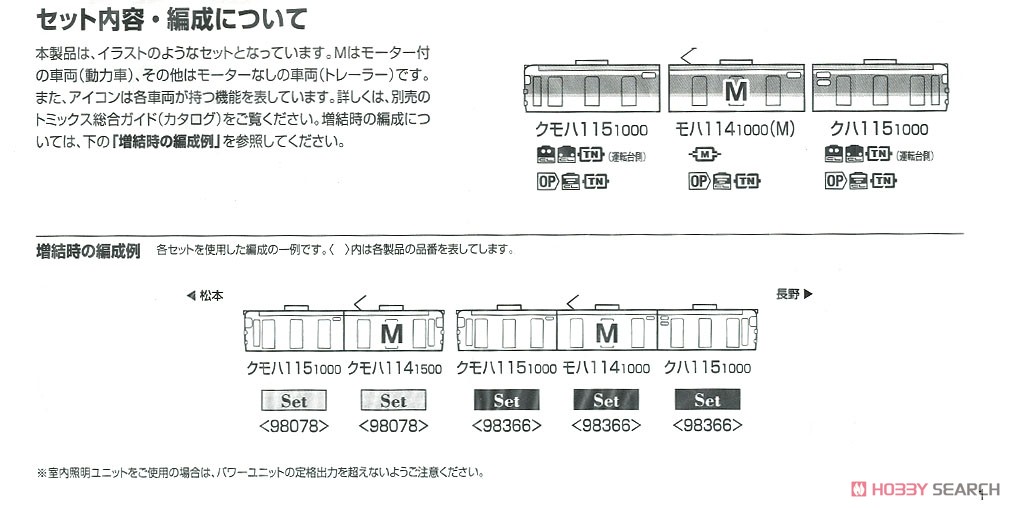 JR 115-1000系 近郊電車 (長野色・PS35形パンタグラフ搭載車) セット (3両セット) (鉄道模型) 解説3