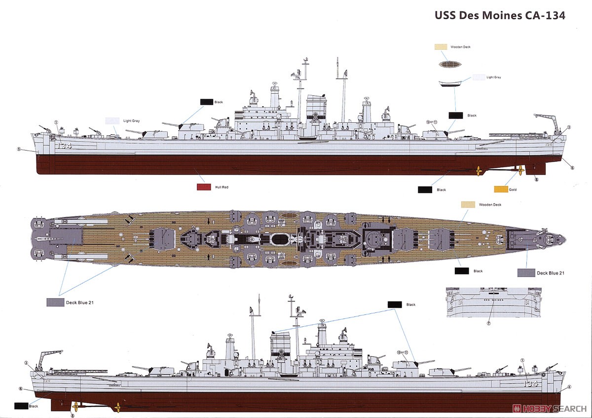米海軍 重巡洋艦 USS デモイン CA-134 (プラモデル) 塗装2