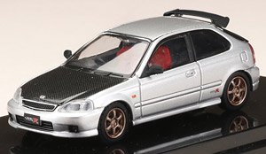 Honda Civic Type R (EK9) Custom Version/Carbon Bonnet Borg Silver Metallic (Diecast Car)