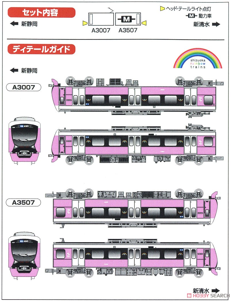 静岡鉄道 A3000形 (プリティピンク) 2両編成セット (動力付き) (2両セット) (塗装済み完成品) (鉄道模型) 解説1