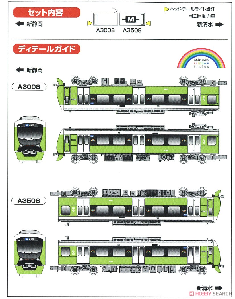 静岡鉄道 A3000形 (フレッシュグリーン) 2両編成セット (動力付き) (2両セット) (塗装済み完成品) (鉄道模型) 解説1