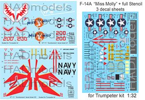 F-14A `Miss Molly` with Full Stencil 3 Decal Sheets (for Trumpeter) (Decal)