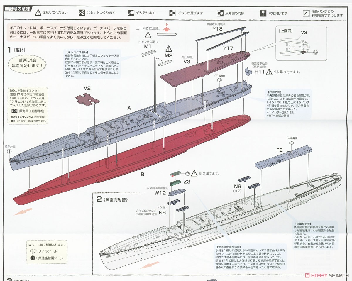 日本海軍軽巡洋艦 球磨 昭和17年 (プラモデル) 設計図1