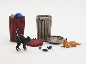 ゴミ箱に群がるネズミと猫 (プラモデル)