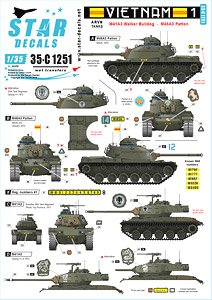 Vietnam 1.M41 Walker Bulldog and M48A3 Patton in South Vietnamese Army, ARVN - Army of the Republic of Vietnam. (Decal)