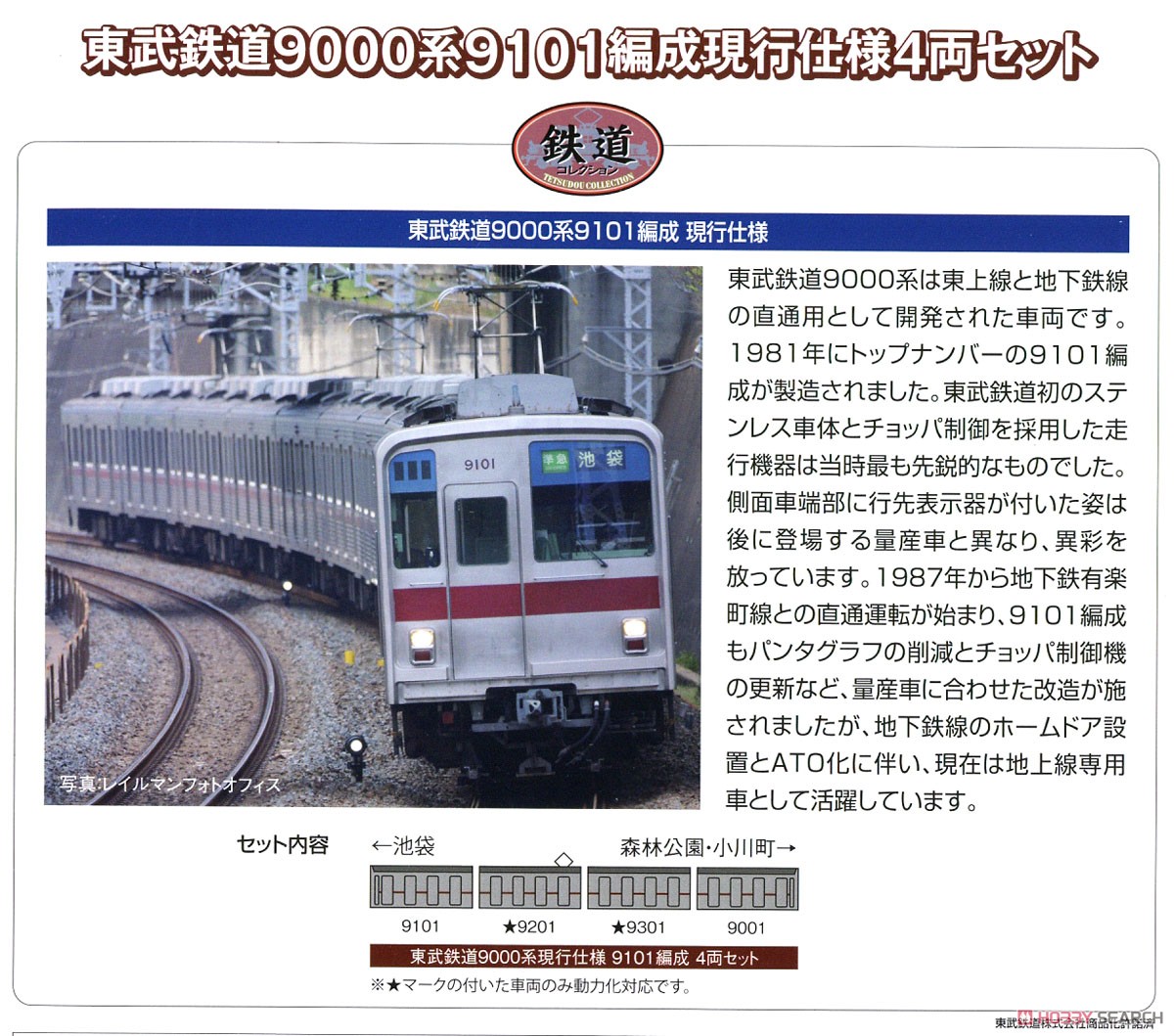 鉄道コレクション 東武鉄道 9000系 9101編成 現行仕様 (4両セット) (鉄道模型) 解説1